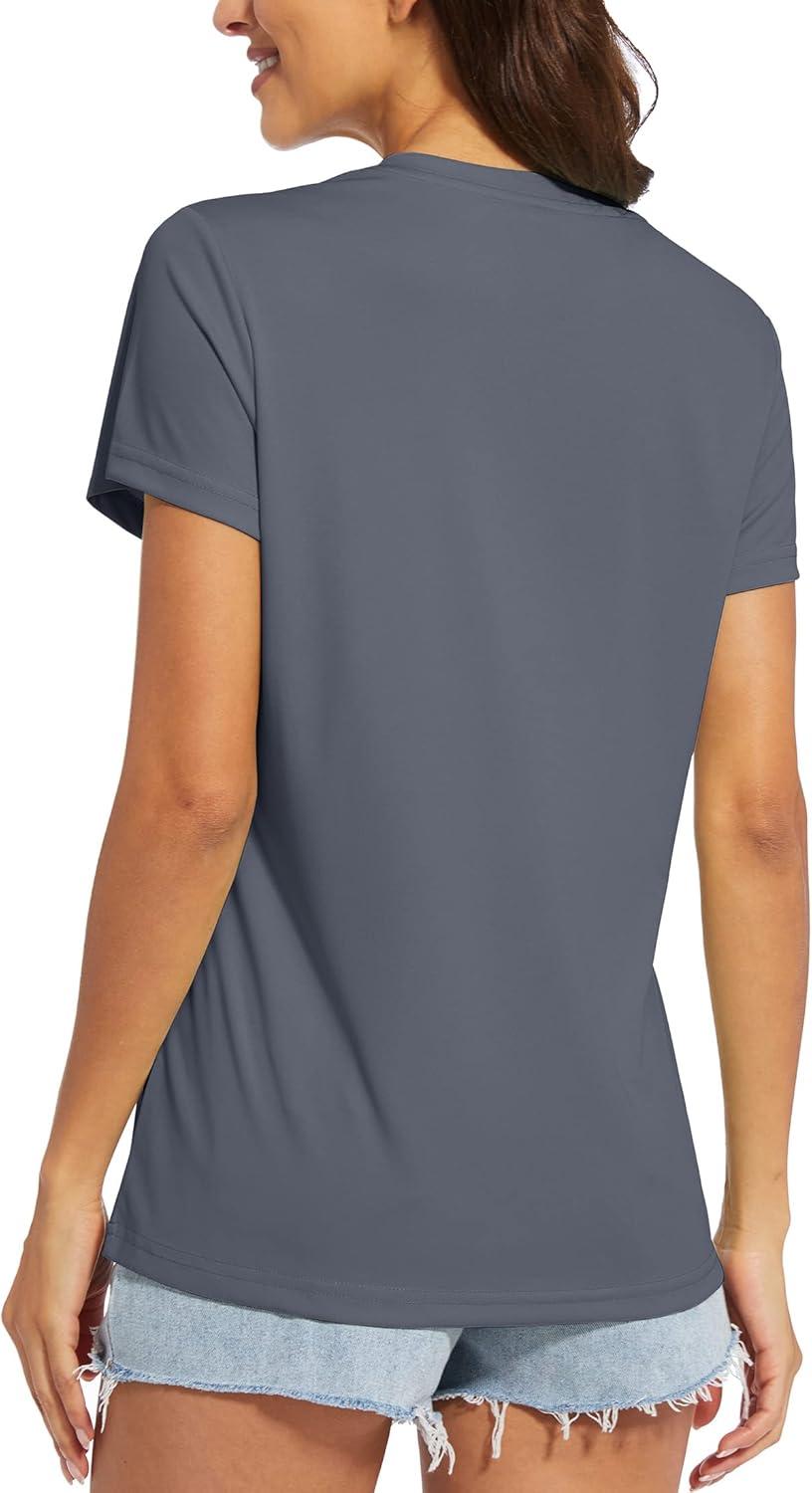 imageMAGCOMSEN Womens T Shirts VNeck Short Sleeve UPF 50 Sun Protection Performance Quick Dry Athletic Shirts Tee TopsDark Grey