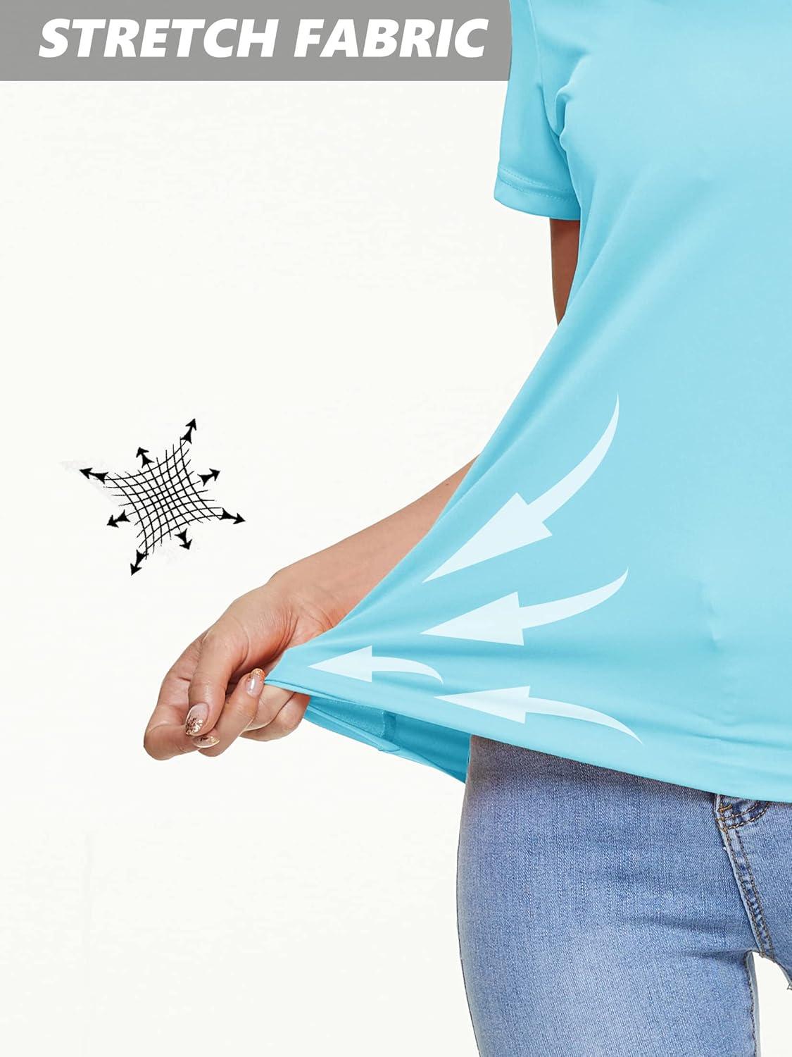 imageMAGCOMSEN Womens T Shirts VNeck Short Sleeve UPF 50 Sun Protection Performance Quick Dry Athletic Shirts Tee TopsLight Lake Blue