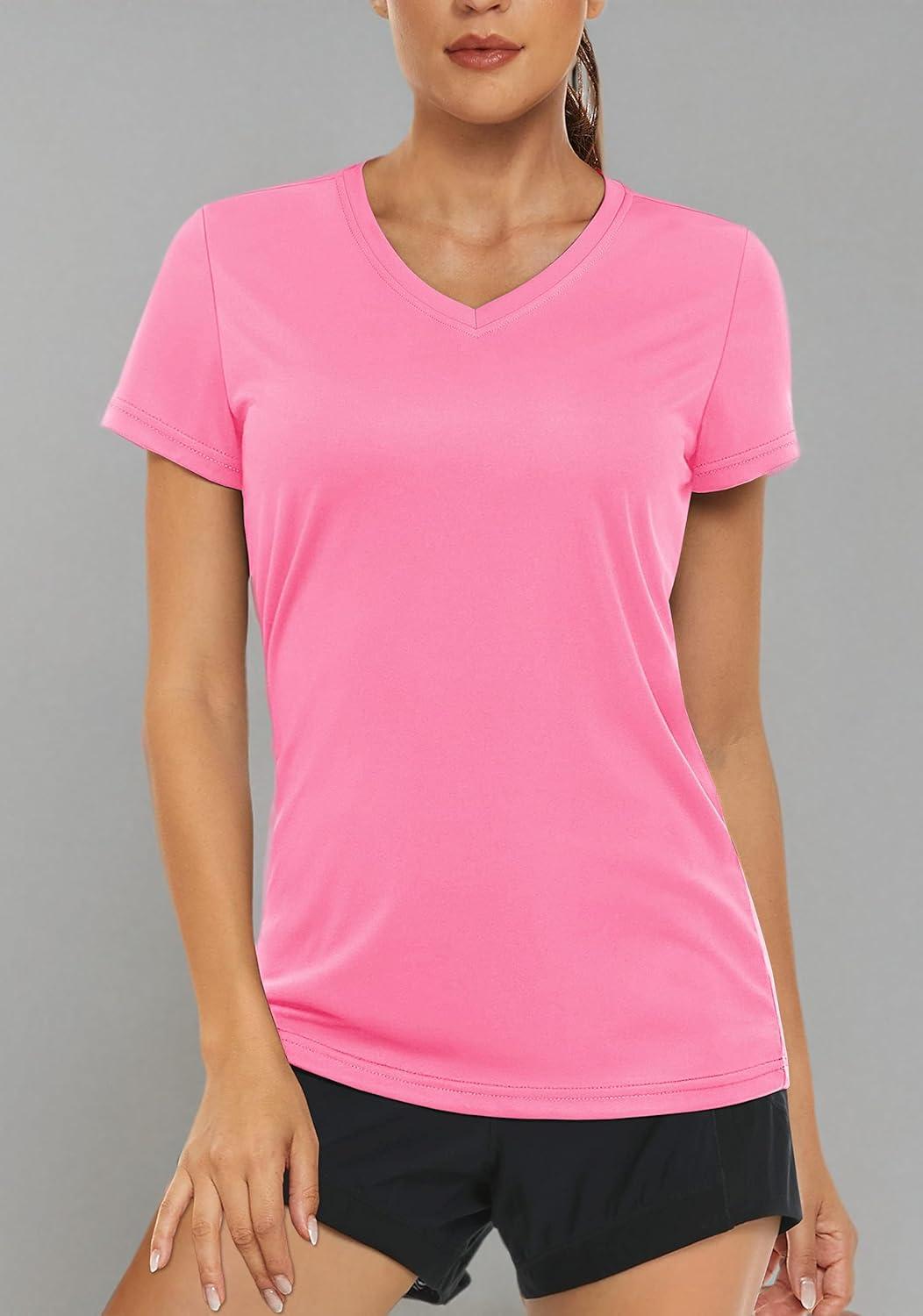 imageMAGCOMSEN Womens T Shirts VNeck Short Sleeve UPF 50 Sun Protection Performance Quick Dry Athletic Shirts Tee TopsRose