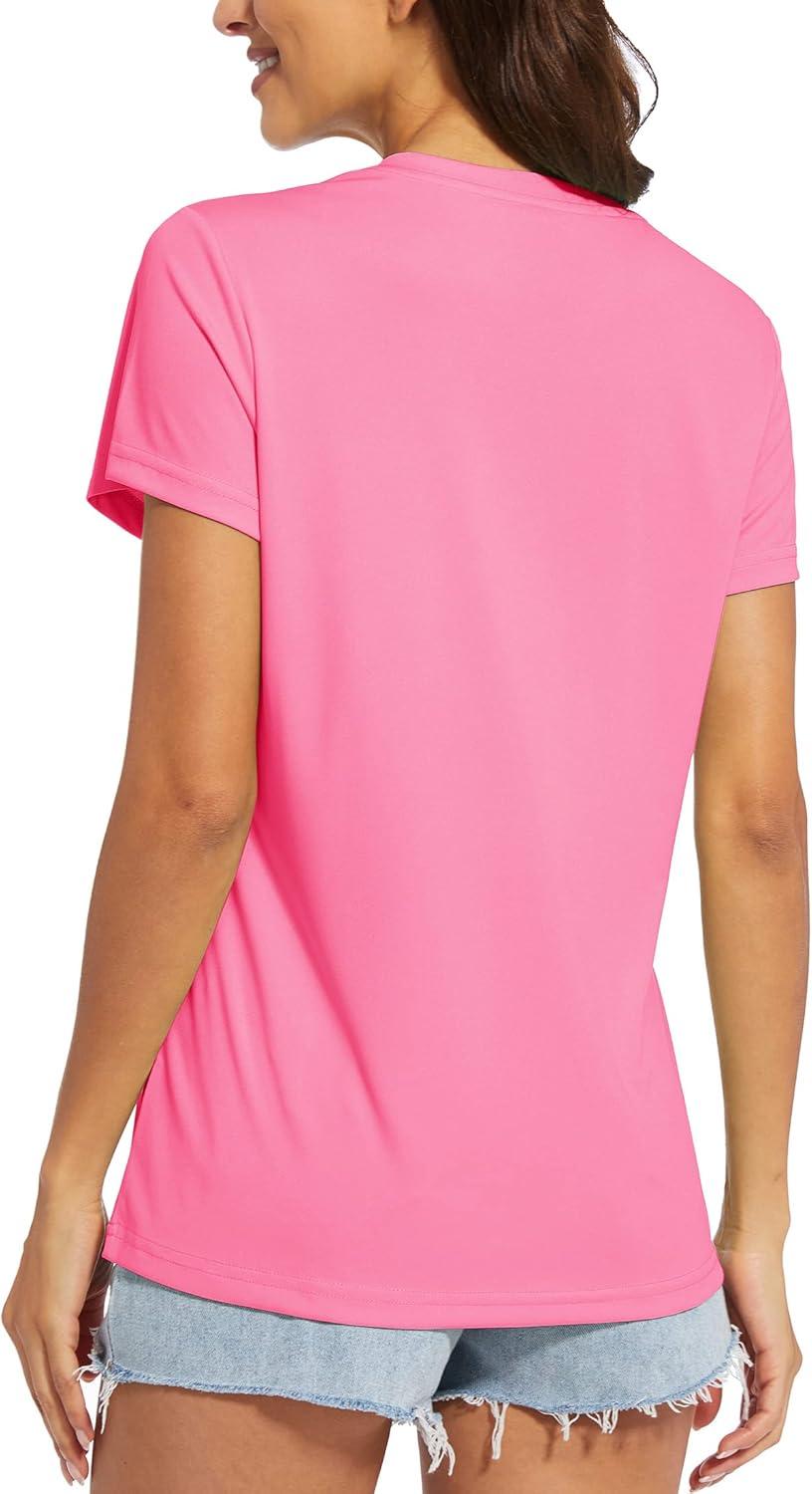 imageMAGCOMSEN Womens T Shirts VNeck Short Sleeve UPF 50 Sun Protection Performance Quick Dry Athletic Shirts Tee TopsRose