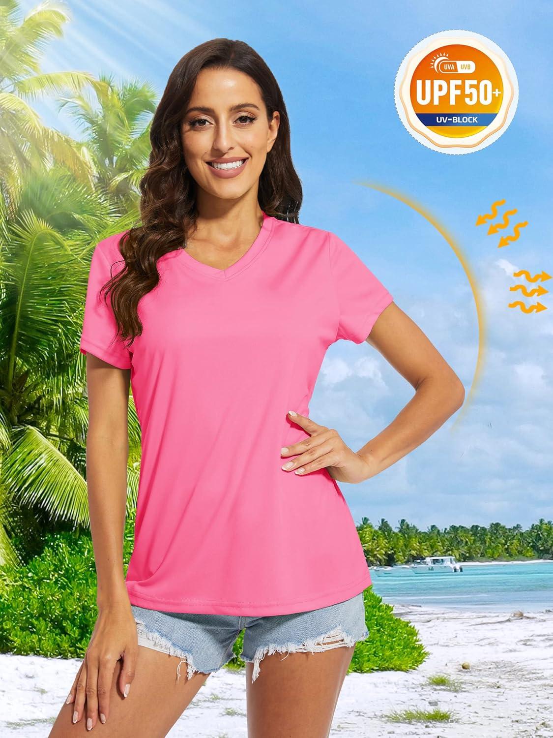 imageMAGCOMSEN Womens T Shirts VNeck Short Sleeve UPF 50 Sun Protection Performance Quick Dry Athletic Shirts Tee TopsRose