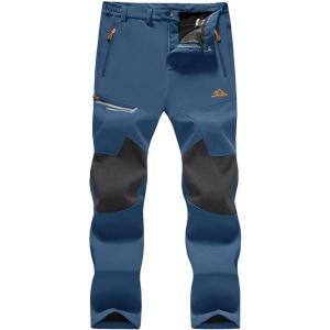 MAGCOMSEN Men’s Winter Pants Fleece Lined Ski Snow Pants Water Resistant 4 Zip Pockets Outdoor Pants(Blue Grey)