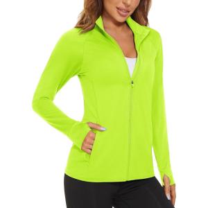 MAGCOMSEN Women’s UPF 50+ Lightweight Athletic Jacket Sun Protection Full Zip Long Sleeve Shirts Hiking Outdoor Pockets(Fluorescent Yellow)