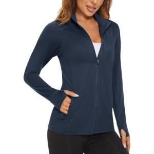 MAGCOMSEN Women’s UPF 50+ Lightweight Athletic Jacket Sun Protection Full Zip Long Sleeve Shirts Hiking Outdoor Pockets(Navy)