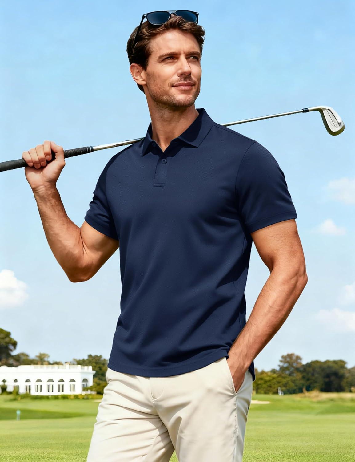 imageMAGCOMSEN Mens Polo Shirts Short Sleeve Collared Performance Dry Fit Breathable Golf Athletic CasualNavy Blue