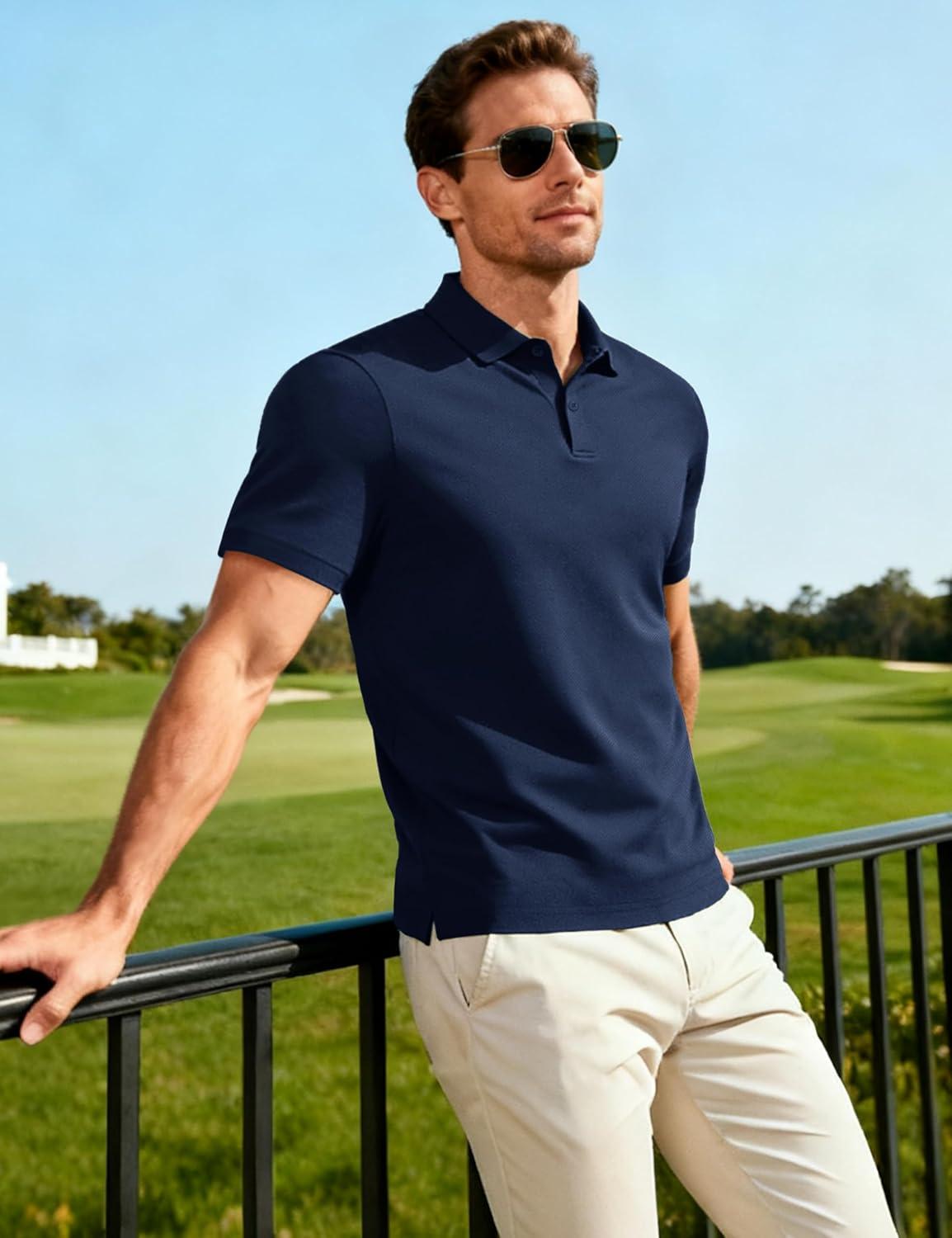 imageMAGCOMSEN Mens Polo Shirts Short Sleeve Collared Performance Dry Fit Breathable Golf Athletic CasualNavy Blue