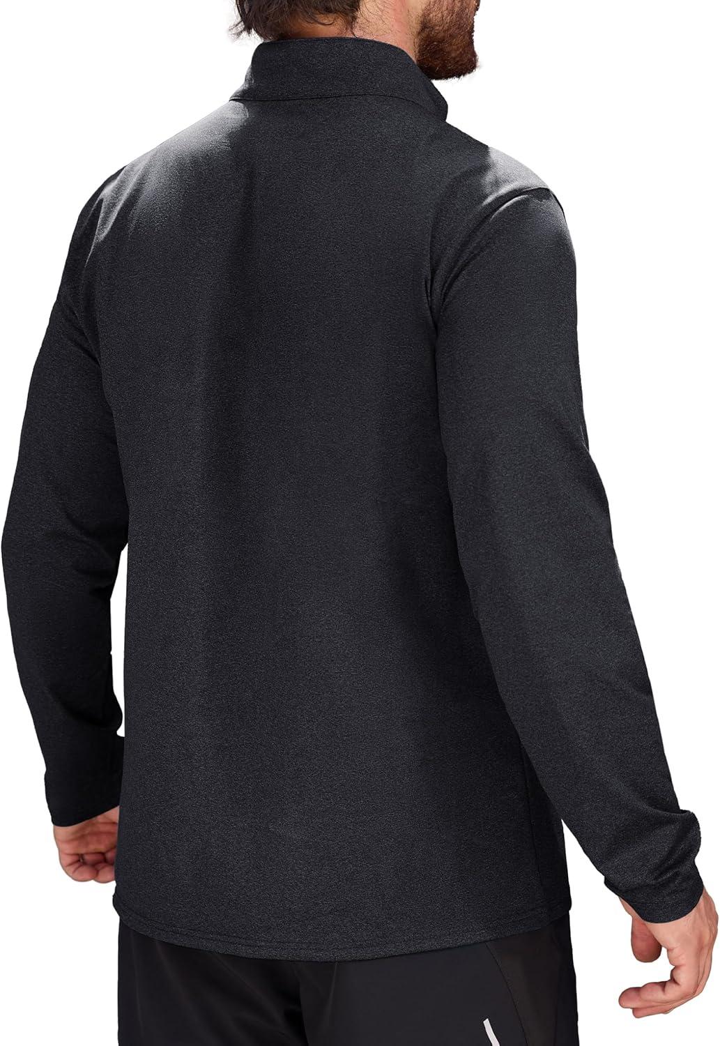 imageMAGCOMSEN Mens Quarter Zip Pullover Fleece Lined Long Sleeve Golf Shirts 14 Zip Thermal Running Athletic SweatshirtsBlack