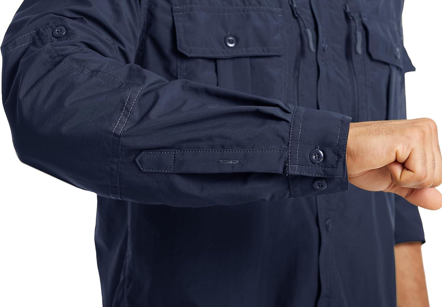 imageMAGCOMSEN Mens UPF 50 Sun Protection Shirts Button Down Long Sleeve Shirt for Hiking Fishing SafariNavy