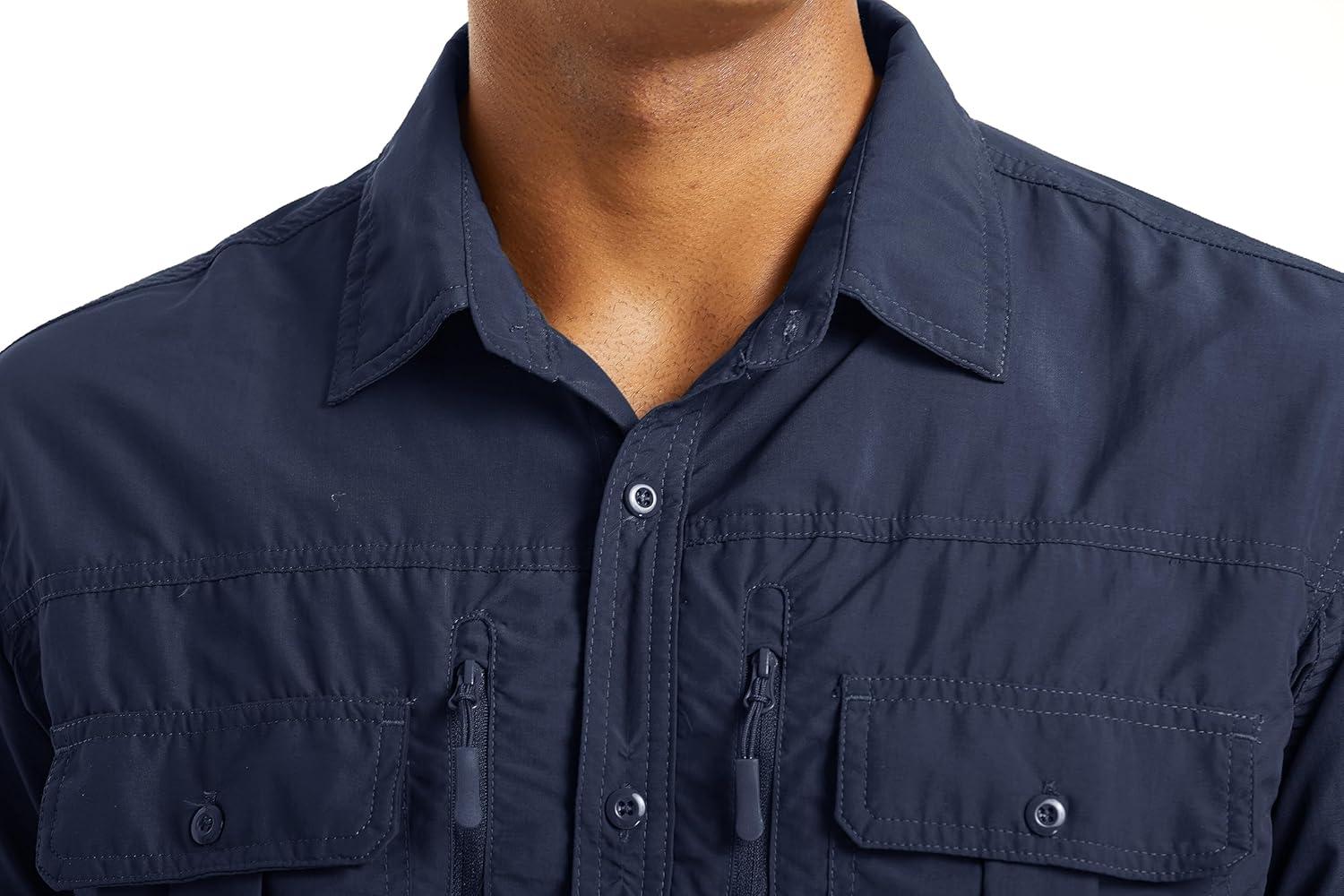imageMAGCOMSEN Mens UPF 50 Sun Protection Shirts Button Down Long Sleeve Shirt for Hiking Fishing SafariNavy