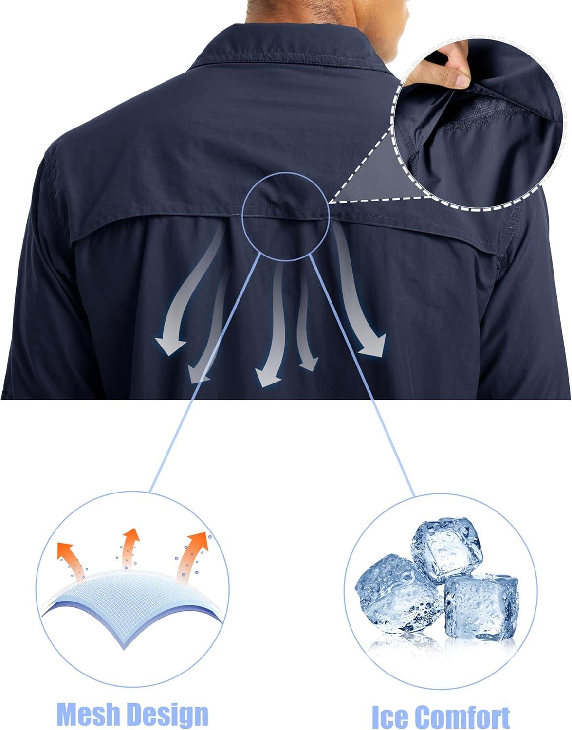 imageMAGCOMSEN Mens UPF 50 Sun Protection Shirts Button Down Long Sleeve Shirt for Hiking Fishing SafariNavy