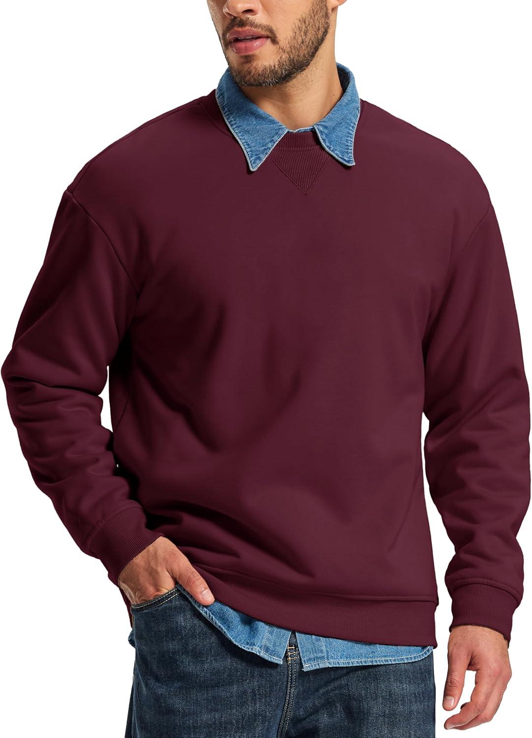 imageMAGCOMSEN Mens Sweatshirt Crewneck Thermal Sherpa Lined Sweatshirts Warm Winter Casual TopsWinered