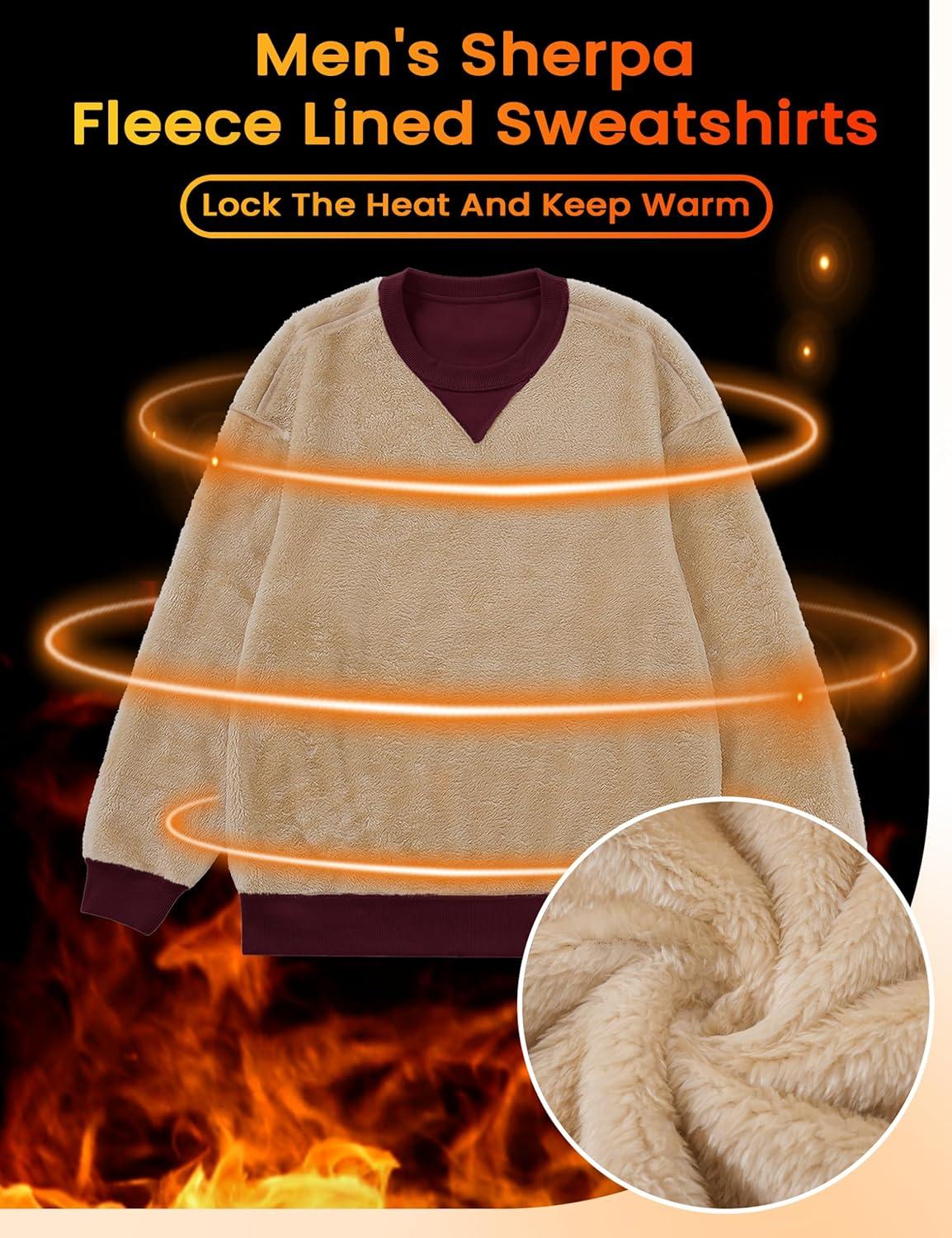 imageMAGCOMSEN Mens Sweatshirt Crewneck Thermal Sherpa Lined Sweatshirts Warm Winter Casual TopsWinered