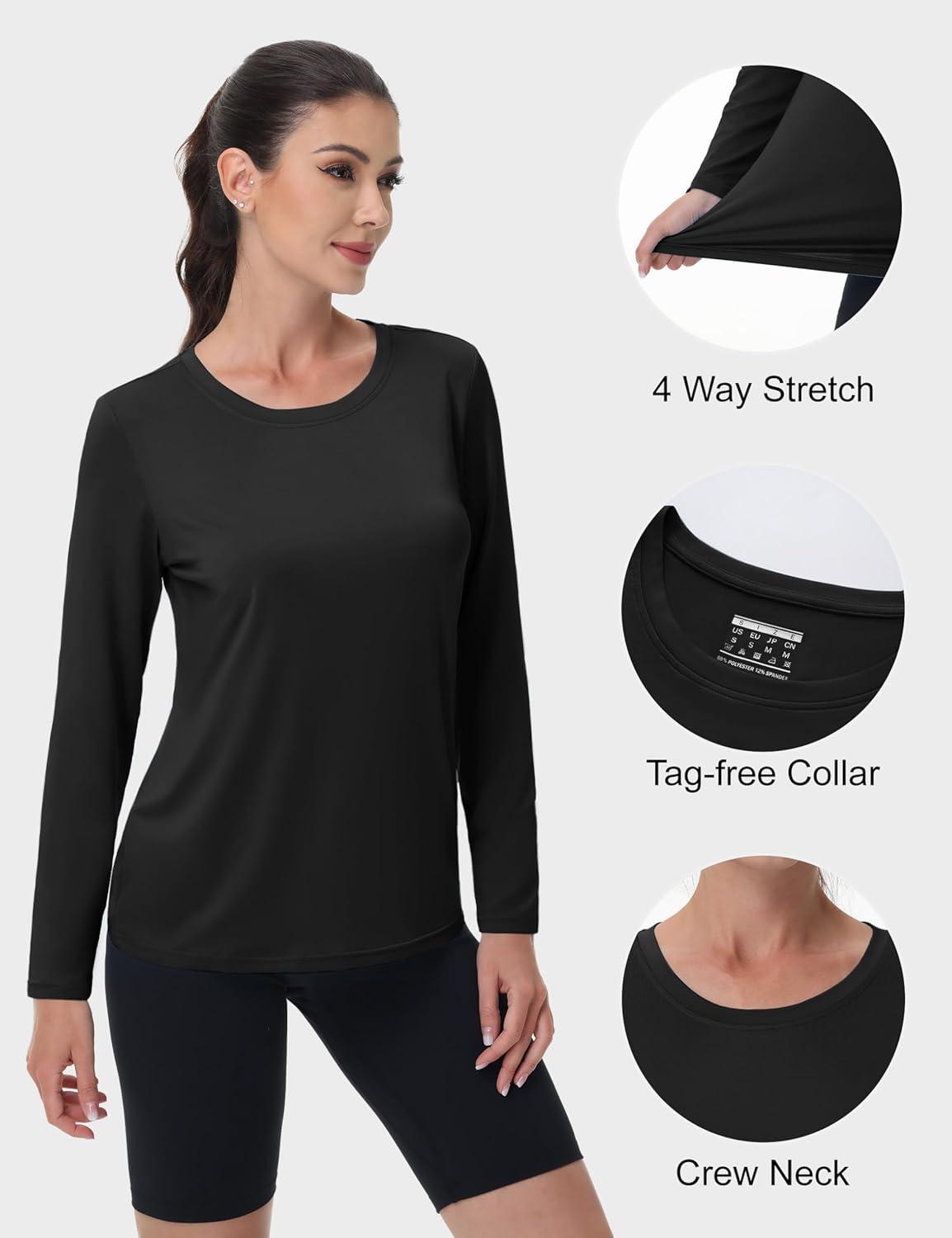 imageMAGCOMSEN SPF Shirts for Women Long Sleeve Quick Dry Lightweight TShirts Athletic Running Hiking Workout TopsBlack