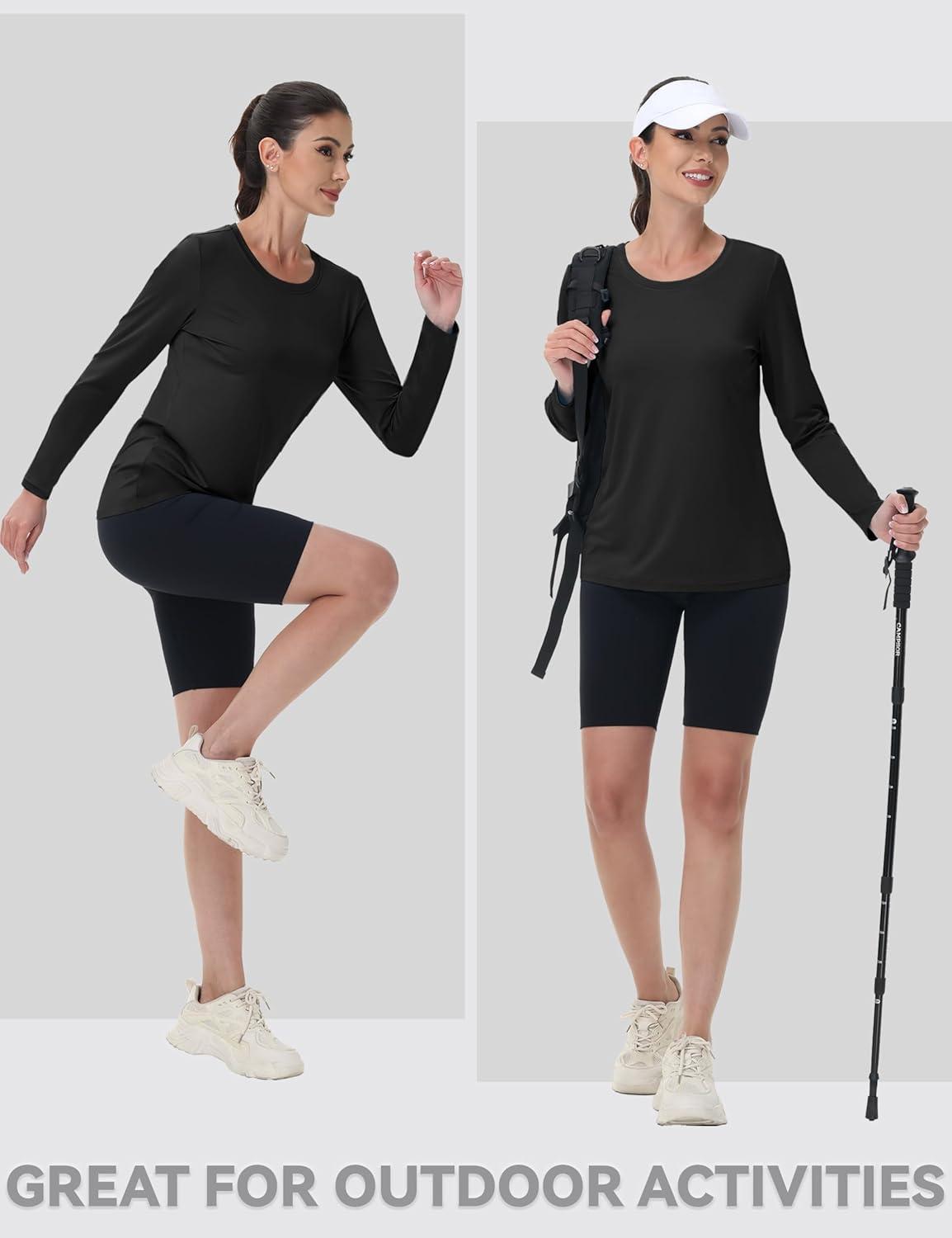 imageMAGCOMSEN SPF Shirts for Women Long Sleeve Quick Dry Lightweight TShirts Athletic Running Hiking Workout TopsBlack