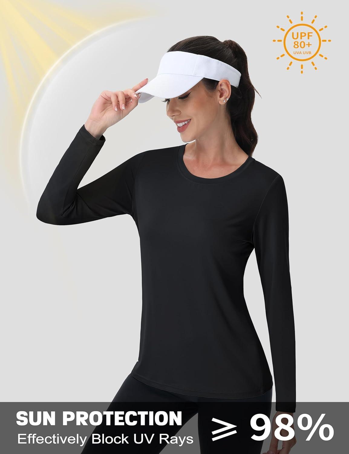 imageMAGCOMSEN SPF Shirts for Women Long Sleeve Quick Dry Lightweight TShirts Athletic Running Hiking Workout TopsBlack