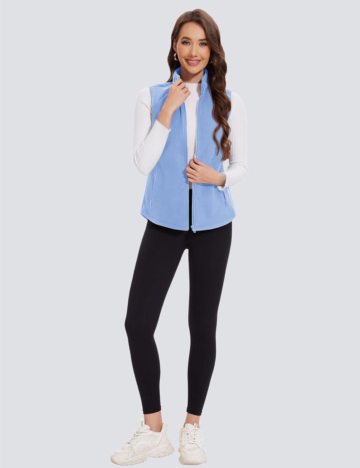 imageMAGCOMSEN Womens Fleece Vest with Zipper Pockets Zip Up Sleeveless Jackets Lightweight Soft Warm Polar Vest OuterwearLight Blue