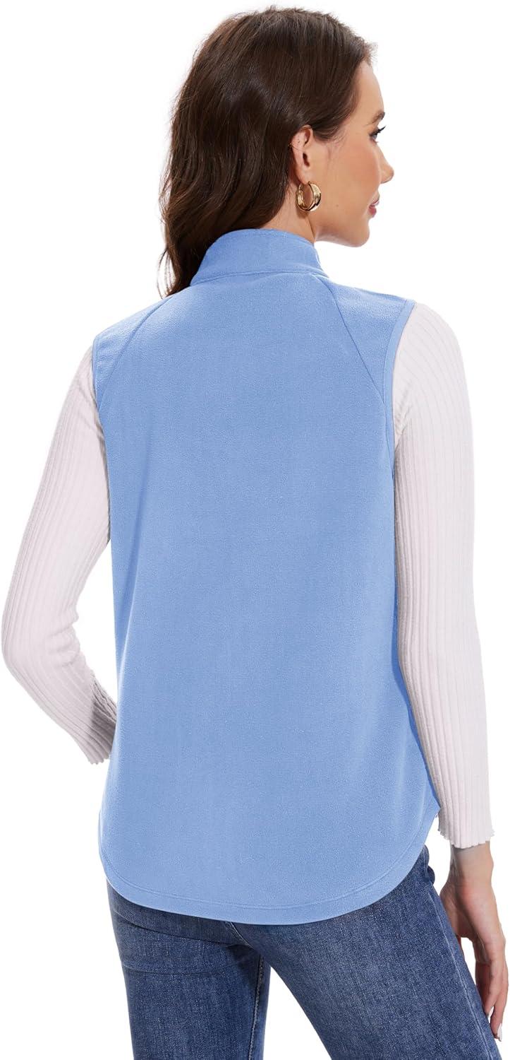 imageMAGCOMSEN Womens Fleece Vest with Zipper Pockets Zip Up Sleeveless Jackets Lightweight Soft Warm Polar Vest OuterwearLight Blue