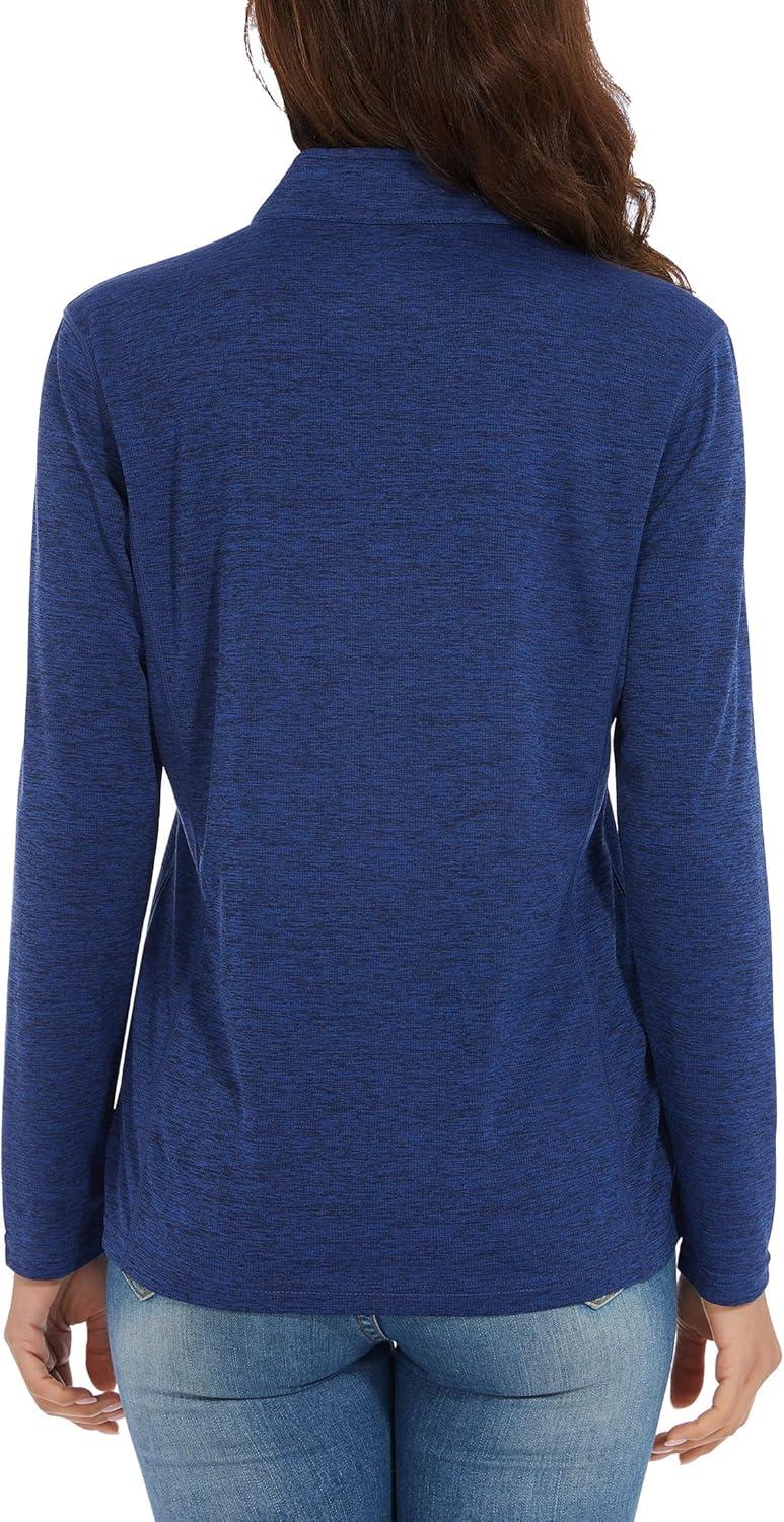 imageMAGCOMSEN Womens Long Sleeve Shirts 14 Zip Pullover UPF 50 Quick Dry Workout Tops Running Athletic Hiking ShirtsDark Blue