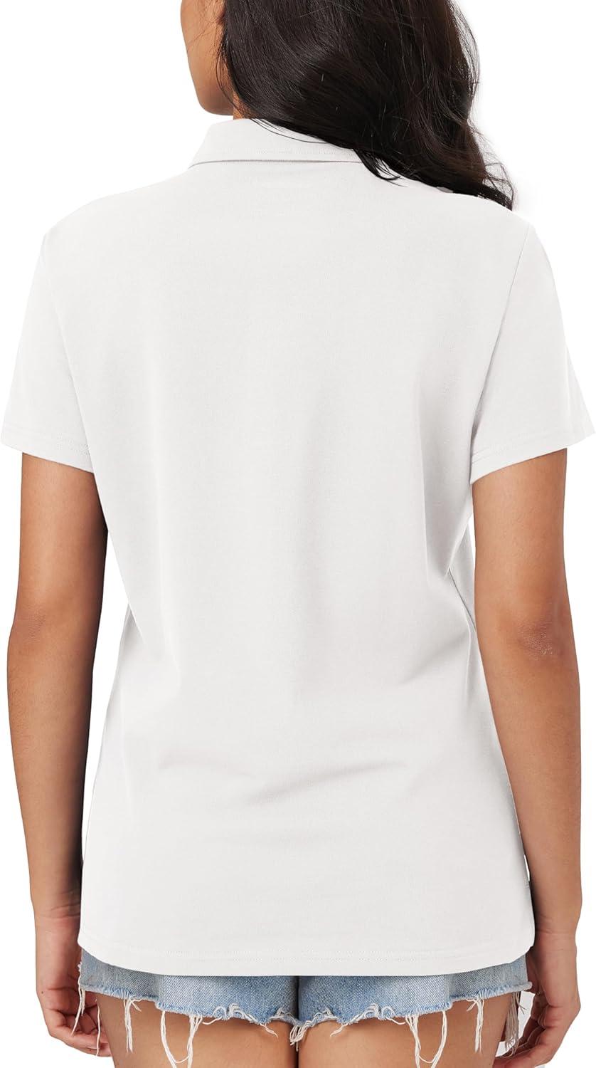 imageMAGCOMSEN Womens Polo Shirts Cotton Short Sleeve Shirt 3 Buttons Collared Shirts Summer Casual Wicking Golf TopsWhite