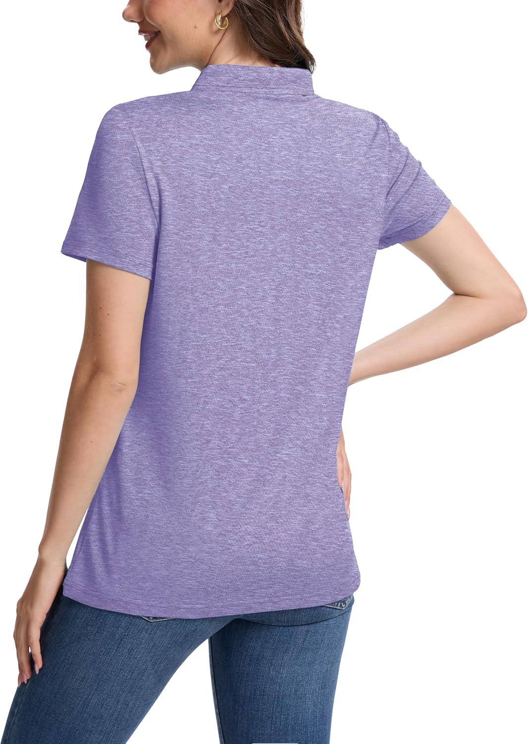 imageMAGCOMSEN Womens Polo Shirts Short Sleeve Quick Dry Golf TShirts Collared Golf Tops for Work Casual 4 ButtonsLight Purple