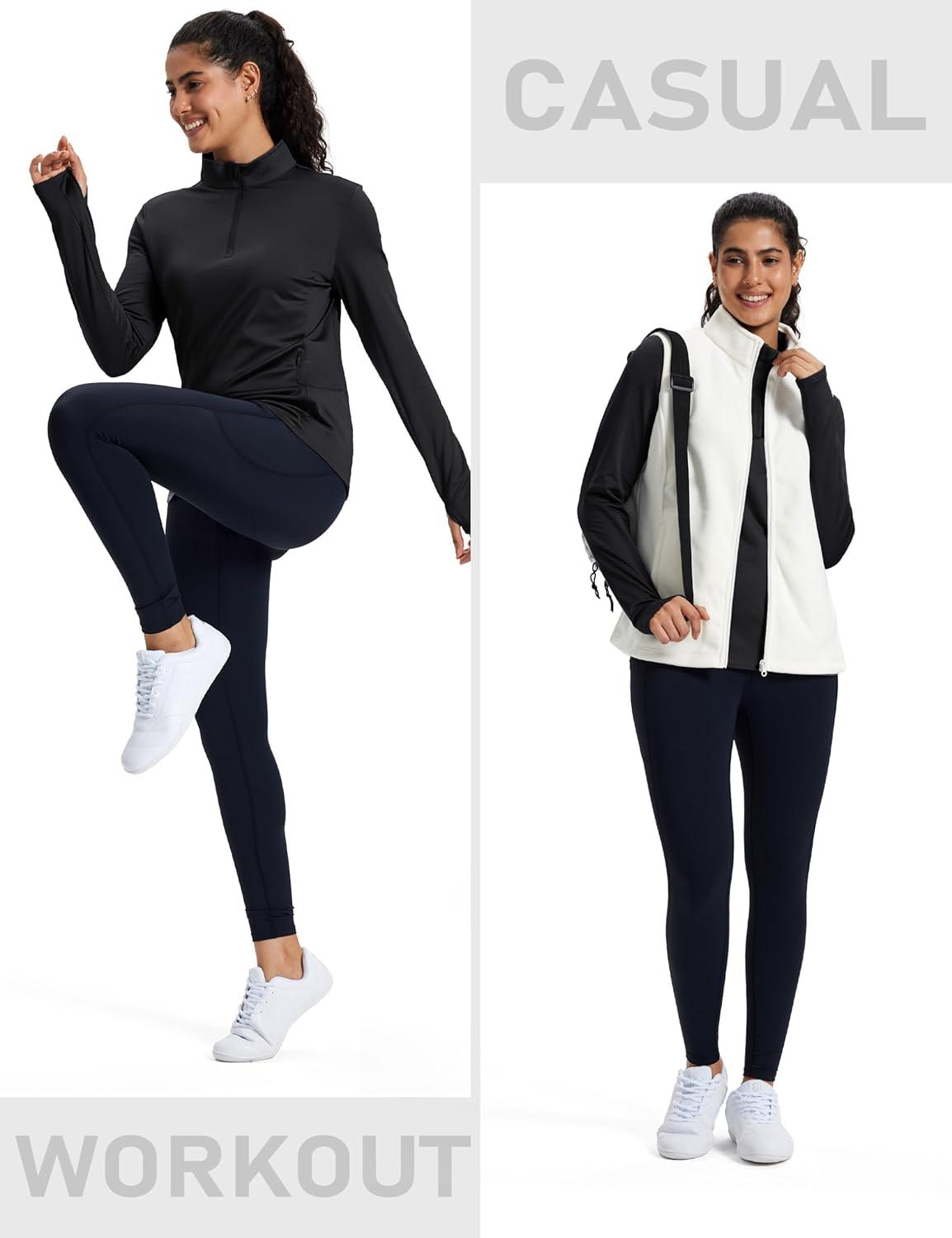 imageMAGCOMSEN Womens Quarter Zip Fleece Pullover Thermal Shirts with Zip Pocket Workout Running Tops Thumb HolesBlack