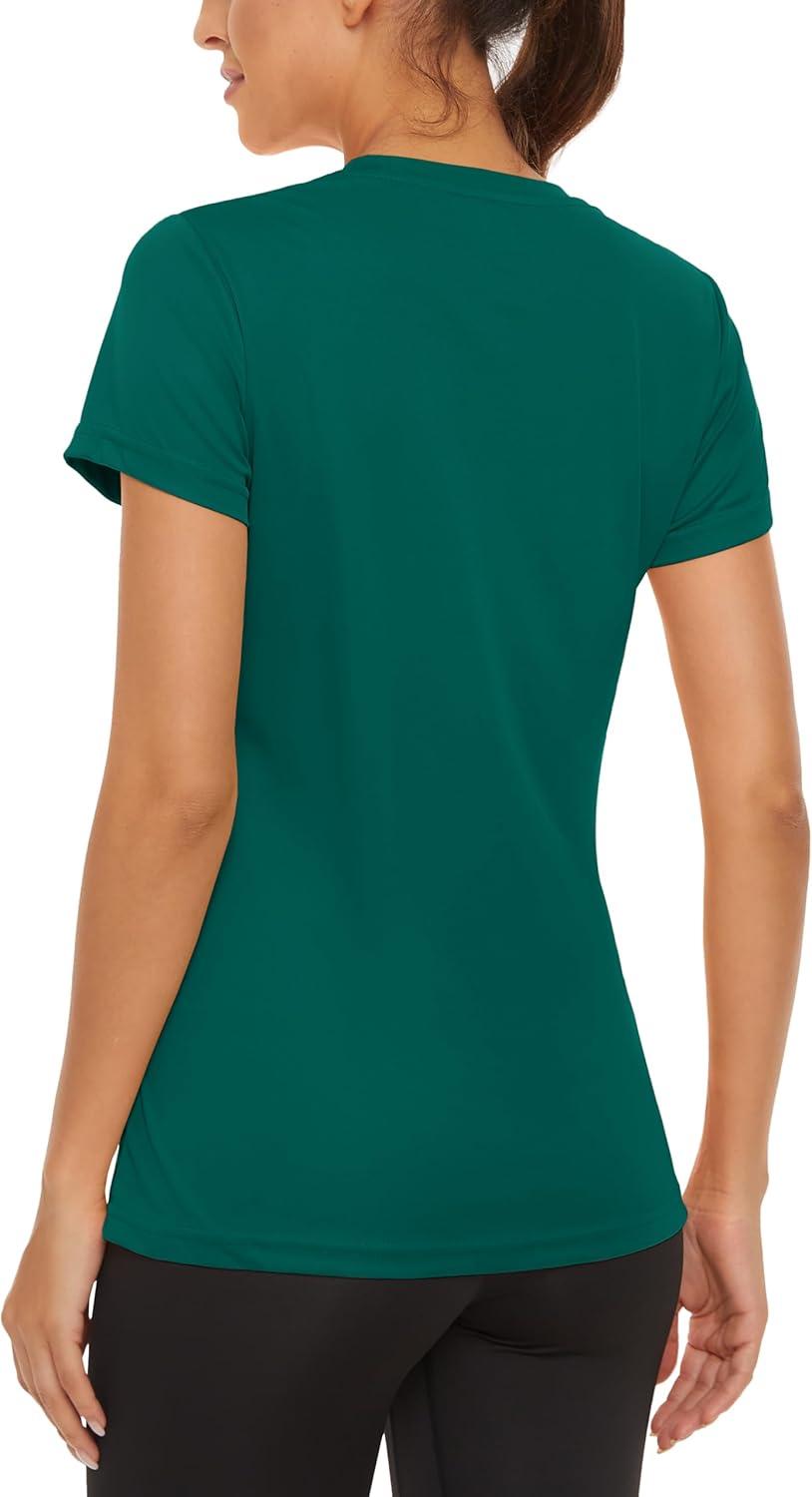 imageMAGCOMSEN Womens Short Sleeve TShirts UPF 50 Sun Protection Quick Dry Athletic Running Workout Rash Guard TopsEmerald Green