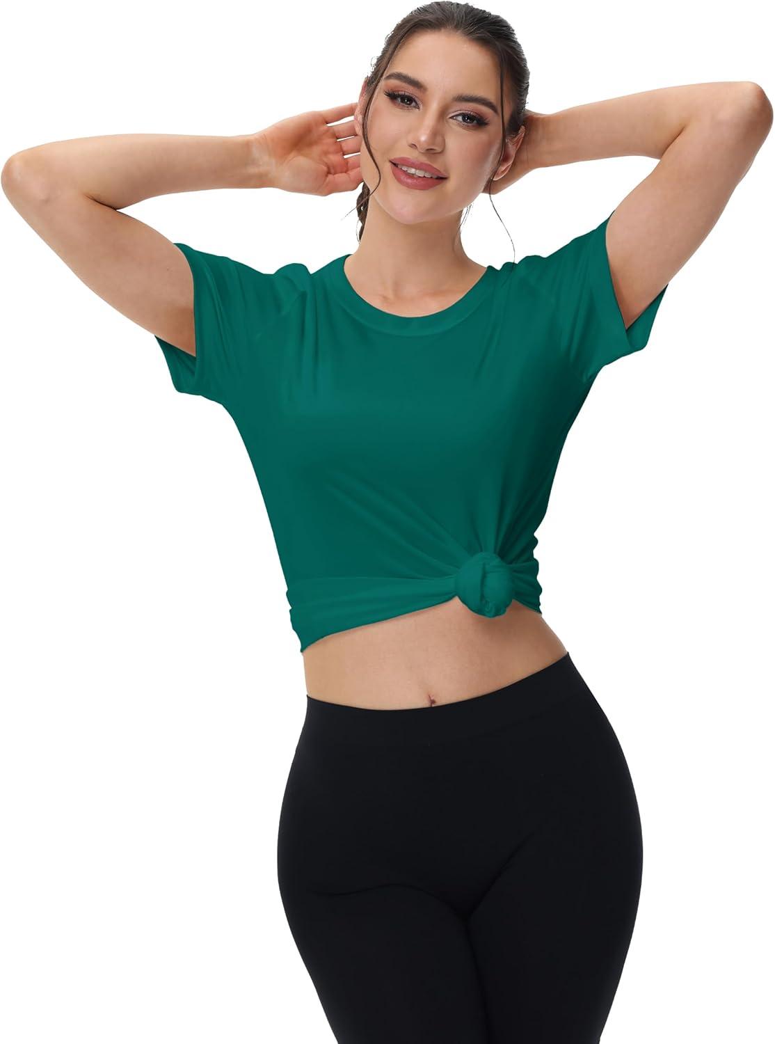 imageMAGCOMSEN Womens Short Sleeve TShirts UPF 50 Sun Protection Quick Dry Athletic Running Workout Rash Guard TopsEmerald Green