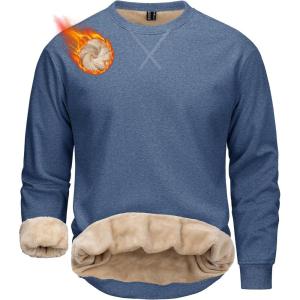 MAGCOMSEN Men’s Crewneck Sweatshirt Sherpa Lined Casual Fleece Pullover Thermal Winter Warm Heavyweight Cotton SweatShirts(Grayblue)