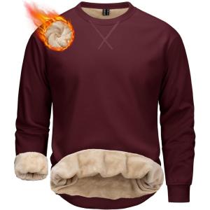 MAGCOMSEN Men’s Crewneck Sweatshirt Sherpa Lined Casual Fleece Pullover Thermal Winter Warm Heavyweight Cotton SweatShirts(Winered)