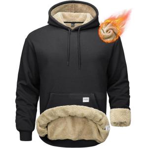MAGCOMSEN Men’s Hoodie Pullover Fleece Sweatshirts Heavyweight Sherpa Lined Thick Warm Winter Hoodies with Kangaroo Pocket(Black)