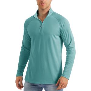 MAGCOMSEN Men’s Long Sleeve Sun Shirts UPF 50+ Tees 1/4 Zip Up Fishing Running Rash Guard T-Shirts Outdoor Shirt(Grey Green)