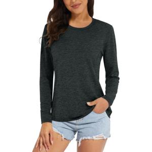 MAGCOMSEN Women’s Long Sleeve Shirts UPF 50+ Sun Protection Quick Dry Athletic Running Workout Tops Rash Guard(Black)