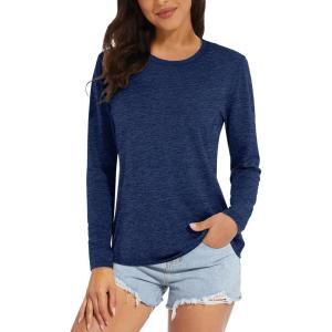 MAGCOMSEN Women’s Long Sleeve Shirts UPF 50+ Sun Protection Quick Dry Athletic Running Workout Tops Rash Guard(Dark Blue)