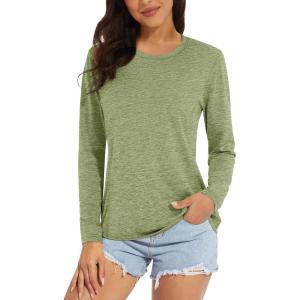 MAGCOMSEN Women’s Long Sleeve Shirts UPF 50+ Sun Protection Quick Dry Athletic Running Workout Tops Rash Guard(Green)
