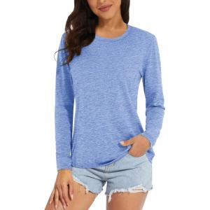 MAGCOMSEN Women’s Long Sleeve Shirts UPF 50+ Sun Protection Quick Dry Athletic Running Workout Tops Rash Guard(Light Blue)
