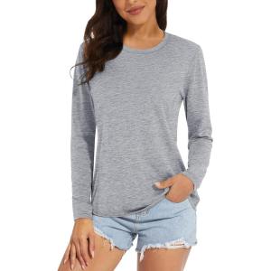 MAGCOMSEN Women’s Long Sleeve Shirts UPF 50+ Sun Protection Quick Dry Athletic Running Workout Tops Rash Guard(Light Grey)