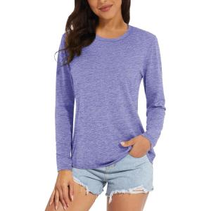 MAGCOMSEN Women’s Long Sleeve Shirts UPF 50+ Sun Protection Quick Dry Athletic Running Workout Tops Rash Guard(Light Purple)