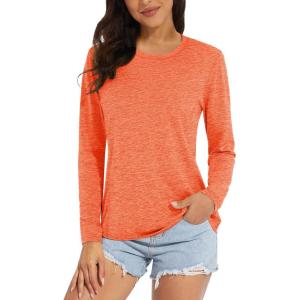 MAGCOMSEN Women’s Long Sleeve Shirts UPF 50+ Sun Protection Quick Dry Athletic Running Workout Tops Rash Guard(Orange)