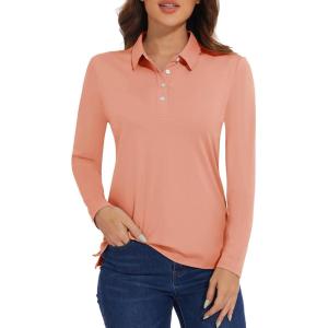 MAGCOMSEN Women’s Polo Shirts Long Sleeve Golf Shirt Quick Dry UPF 50+ Sun Protection Lightweight Tennis Shirts(Apricot)