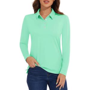 MAGCOMSEN Women’s Polo Shirts Long Sleeve Golf Shirt Quick Dry UPF 50+ Sun Protection Lightweight Tennis Shirts(Mint Green)