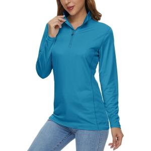 MAGCOMSEN Women’s Shirts Long Sleeve 1/4 Zip UPF50+ UV Sun Protection Quick Dry Workout Hiking Athletic Shirts Rash Guard(Blue Green)
