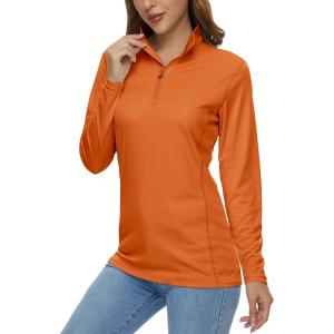 MAGCOMSEN Women’s Shirts Long Sleeve 1/4 Zip UPF50+ UV Sun Protection Quick Dry Workout Hiking Athletic Shirts Rash Guard(Dark Orange)