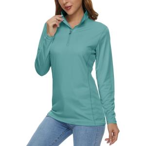 MAGCOMSEN Women’s Shirts Long Sleeve 1/4 Zip UPF50+ UV Sun Protection Quick Dry Workout Hiking Athletic Shirts Rash Guard(Grey Green)