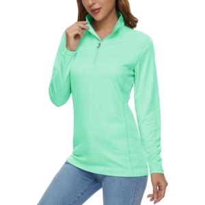 MAGCOMSEN Women’s Shirts Long Sleeve 1/4 Zip UPF50+ UV Sun Protection Quick Dry Workout Hiking Athletic Shirts Rash Guard(Mint Green)