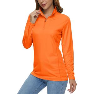 MAGCOMSEN Women’s Shirts Long Sleeve 1/4 Zip UPF50+ UV Sun Protection Quick Dry Workout Hiking Athletic Shirts Rash Guard(Orange)