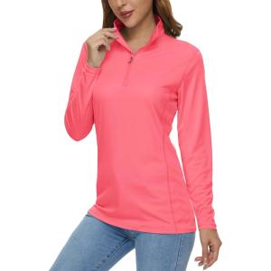 MAGCOMSEN Women’s Shirts Long Sleeve 1/4 Zip UPF50+ UV Sun Protection Quick Dry Workout Hiking Athletic Shirts Rash Guard(Rose)