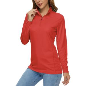 MAGCOMSEN Women’s Shirts Long Sleeve 1/4 Zip UPF50+ UV Sun Protection Quick Dry Workout Hiking Athletic Shirts Rash Guard(Tomato Red)