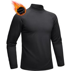 MAGCOMSEN Men’s Thermal Shirt Mock Turtle Neck, Fleece Lined Long Sleeve Undershirts, Athletic Warm Base Layer Winter Top(Black)