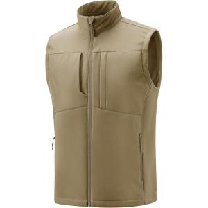 MAGCOMSEN Men’s Lightweight Softshell Vest Outerwear Windproof Fleece Lined Zip Up Sleeveless Jacket for Golf Running Hiking(Khaki)