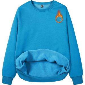 MAGCOMSEN Women’s Fleece Lined Sweatshirt Crewneck Cotton Pullover Fall Winter Casual Long Sleeve Warm Soft Tops(Bright Blue)
